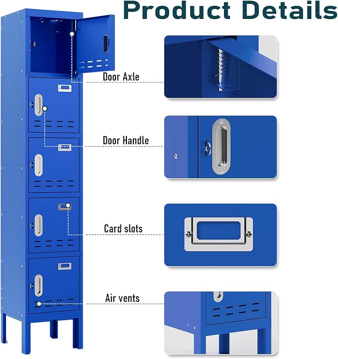 BUTISOW Metal Lockers - 66" Height Steel Lockers for Employees with 5 Door Storage Locker with Card Slot for Employees Gym School Home Office Garage - Assembly Required
