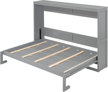 Merax ModernMurphy Cabinet Bed, Solid Wood Wall Platform Bed/No Box Spring Needed/Easy Assemble/Full,Gray