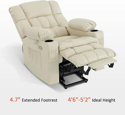 MCombo Small Dual Motor Power Lift Recliner Chair for Petite Elderly, Zero Gravity Lift Chair with Heat and Massage, Infinite Position, USB Ports,Faux Leather 7893 (Cream White, Small)