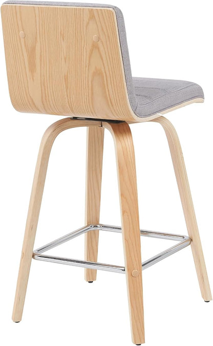 Vienna Modern Counter Height Swivel Bar Stool with Grey Upholstered Seat and Patterned Oak Wood Frame Set of 4