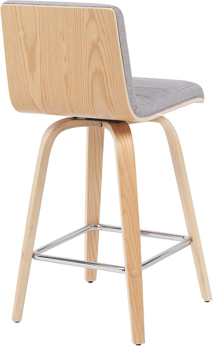 Vienna Modern Counter Height Swivel Bar Stool with Grey Upholstered Seat and Patterned Oak Wood Frame Set of 3