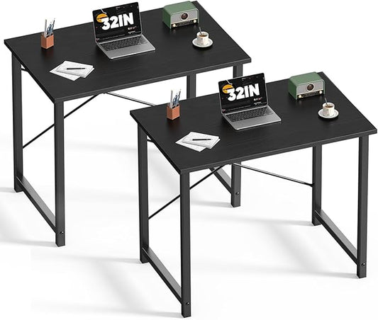 DUMOS 32 in Small Computer Desk for Home Office, Modern Study Work Table Simple Style for Bedroom, Writing Desks with X-Shaped Reinforcement, 2 Pack, Black