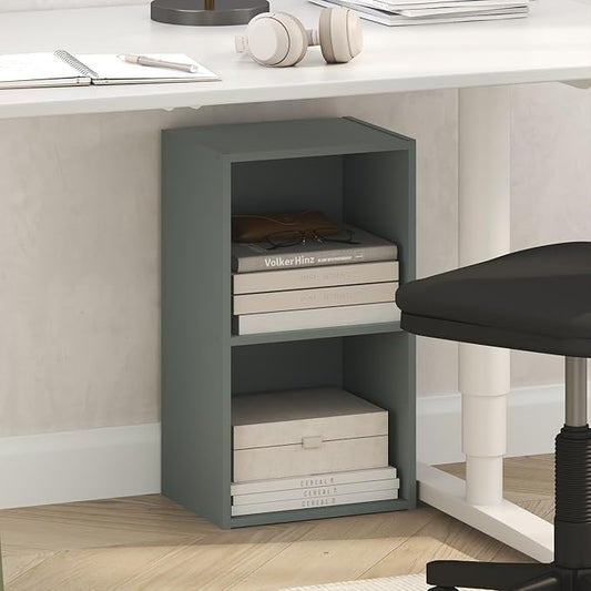 Furinno PASIR Book Shelf, 2-Tier Modern Bookshelf, Open Shelves Bookcase 9 x 12 x 21, Easy Assembly, for Living Room, Bedroom, Home Office, Sage Green