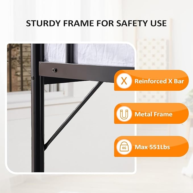 VINGLI Loft Bed Full Size with Flat Rungs for Adults, Kids and Young Teens, No Box Spring Needed,Heavy Duty Metal Slat Support,Black