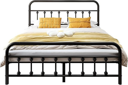 Vengarus Queen Metal Bed Frame with Victorian Headboard & Footboard, Black | 14" Queen Metal Platform Frame, Heavy Duty Steel Slat Support, Noise Free, No Box Spring Needed, Easy Disassembly & Transport