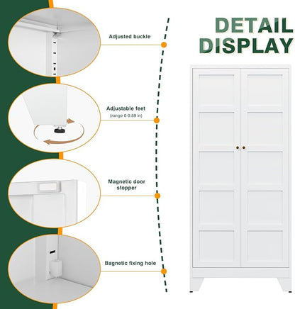 Letaya 71" H Metal Storage Cabinet with 2 Doors and 4 Shelves,Tall Kitchen Pantry Cabinets,Utility Pantry Organizers for Cupboard/Dining/Bathroom/Home Office/Garage (White, 71" H x 16" D x 32" W)