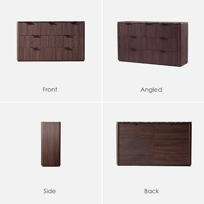 Dresser for Bedroom with 7 Drawers, 54"W Chest of Drawers, Fluted Dresser with Faux Marble Top, Curved Profile Design, Metal Handle, Wood Closet Storage Organizer for Living Room, Hallway, Dark Oak