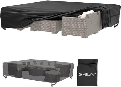 elway Patio Furniture Cover Waterproof Outdoor Sectional Sofa Set Covers, Large 126"Lx126"Wx28"H, All Weather Oxford Tear-Resistant Table Chair Set Cover with Windproof Design, Black