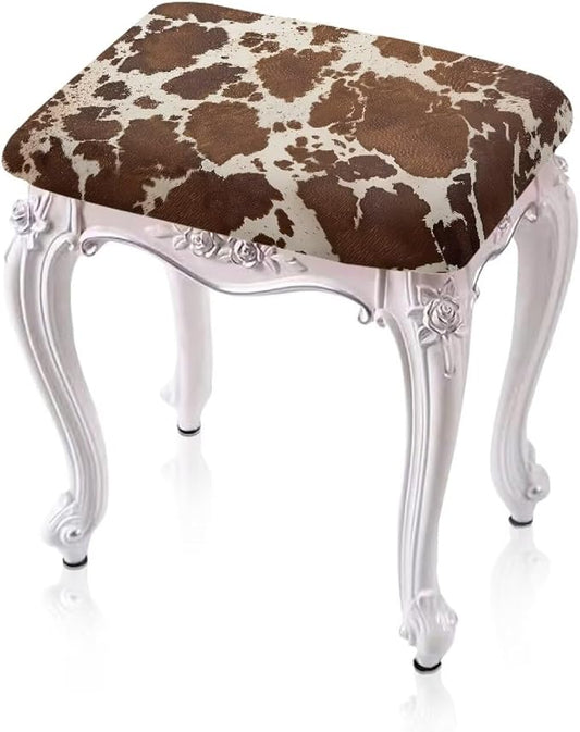 Bar Stool Covers Set of 2 Brown Cow Print Stretch to Fit Rectangle Stool Slipcover Bar Chair Cover with Elastic Band for 14-20 Inch Barstools