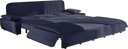 94.5" Pull Out Couch King Size, Futon Sofa Bed, 3-in-1 Convertible Sleeper Sofa Bed with Cushion Armrest, Modern Corduroy Loveseat Couches for Living Room, Small Space, Apartment, Dark Blue