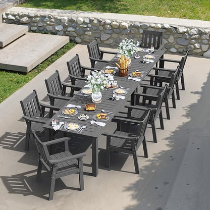 YEFU Outdoor Patio Dining Sets: All Weather 12 Piece Dining Table Set for 10 with Umbrella Hole & Aluminum Frame - Outdoor Furniture 2 Table and 10 Chairs for Outside Backyard/Porch/Deck Grey