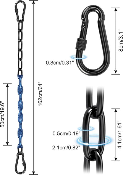 64inch Hanging Swing Chair Chain (2)+ 4 Free Quick Links, 1000LB Load Bearing,Indoor and Outdoor Playground Swings, Hammocks, Sandbags Swing Chains (Blue, 2 Pack 64 Inch)