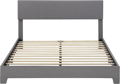 SHA CERLIN Linen Upholstered Full Size Bed Frame with Headboard, Light Gray | Adjustable Low-Profile Platform Bed, Minimalist Design, Stable Mattress Foundation, Strong Back-Support, No Box Spring Needed