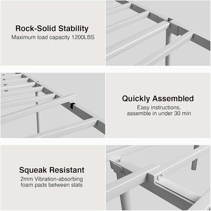 Novilla Metal Bed Frame Queen Size - Modern Minimalist Victorian Style with Headboard/Footboard, Heavy-Duty Steel Slats/Underbed Storage/No Box Spring Needed/Easy Assembly/Noise Free/White
