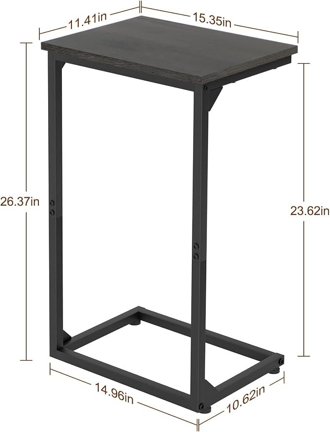 AMHANCIBLE C Shaped End Tables Set of 2, Couch Side Tables that Slide Under Sofa, Slim TV Trays for Living Room and Bedroom, Narrow Space Saving Laptop Workstation, Dark Grey HET02BDG