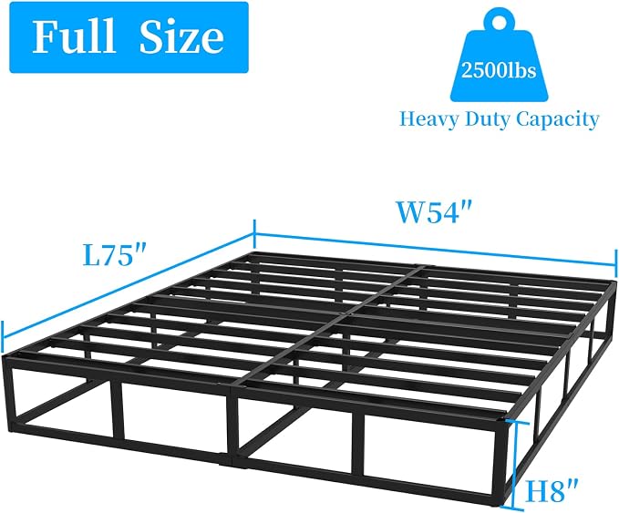 Awesofurni Full Size Box Spring, 8 Inch Full Size Box Spring Only, 3000 lbs Heavy Duty Metal Frame Mattress Foundation with Fabric Cover, Easy Assembly-Noise Free