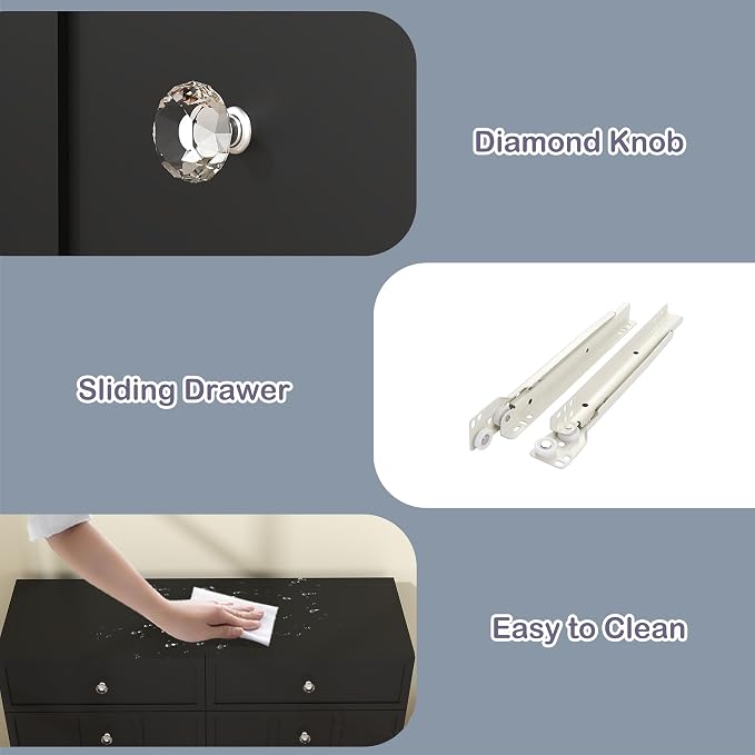 8 Drawer Dresser for Bedroom: 47" Black Wide Tall Dressers for Bedroom, Modern Fluted Dresser with Deep Drawers, Wooden Chest of Drawers for Living Room