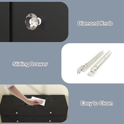 8 Drawer Dresser for Bedroom: 47" Black Wide Tall Dressers for Bedroom, Modern Fluted Dresser with Deep Drawers, Wooden Chest of Drawers for Living Room