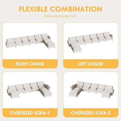 Homall 232" Modular Sectional Sofa, Oversized Sofa Couch with Reversible Ottoman, DIY Combination Chenille Deep 6-Seat Cloud Couch for Living Room, Apartment (White, Oversized Sofa)