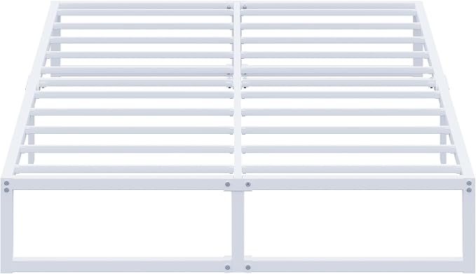 EMODA 12 Inch White Queen Bed Frame, Metal Queen Platform Bed Frame No Box Spring Needed, Heavy Duty Steel Slats Support, Easy Assembly, Noise Free