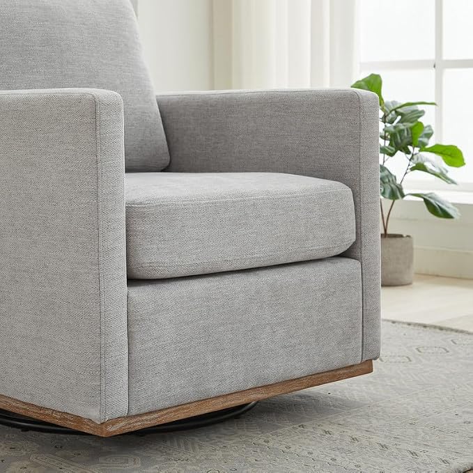 Swivel Accent Chair, 360 Degree Square Swivel Chair for Living Room, Mid Century Modern Upholstered Accent Barrel Chair,Comfy Sofa Armchairs for Bedroom,Nursery,Chenille, Grey