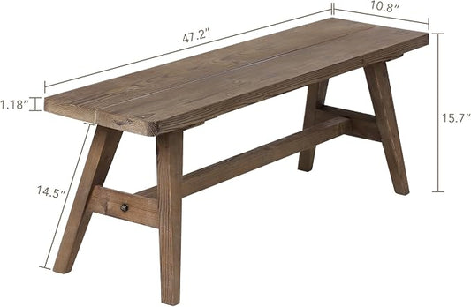 Wnutrees 47" Farmhouse Wood Bench, Solid Wood Entryway Bench for Dining Room End of Bed, Easy to Assemble, Brown