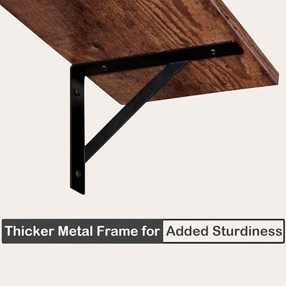 DINZI LVJ Long Wall Shelves, Set of 4, 47.3Inch Wall Mounted Shelves, Extra Large Storage Ledges with Sturdy Metal Brackets for Living Room, Bathroom, Bedroom, Kitchen, Rustic Brown