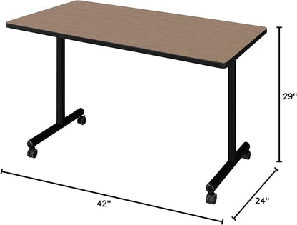 Regency Kobe 42 x 24 in. Mobile T-Base Training Seminar Table- Noble Oak