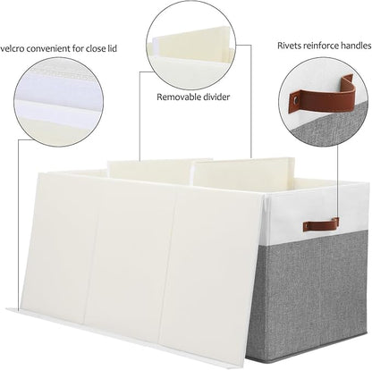 Gowee Extra Large Toy Storage Box with Lid, Sturdy Toys Storage Chest Bin Organizer Basket with Dividers for Kids, Boys, Girls, Nursery, Closet, Bedroom, Playroom 35.5"x17" x17"(Grey and White)