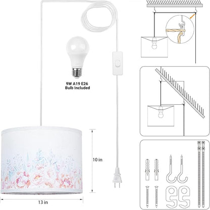 Qingmiao Boho Plug in Pendant Light, Hanging Lamp Plug in with LED Bulb, 3-Way Dimmable Hanging Light Fixture for Living Room Bedroom Kitchen Ceiling Farmhouse Home Decor