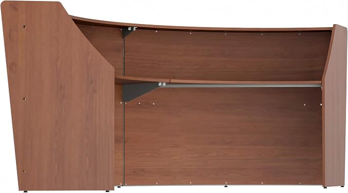 Linea Italia Curved Modern Office Desk Easy to Assembly 2 Panel Reception Counter for Lobby, Salon, 124" x 49", Cherry