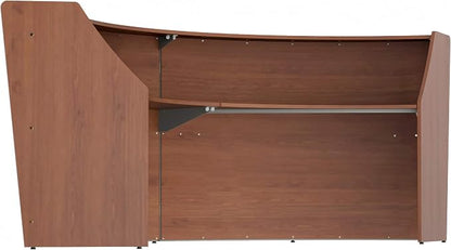 Linea Italia Curved Modern Office Desk Easy to Assembly 2 Panel Reception Counter for Lobby, Salon, 124" x 49", Cherry