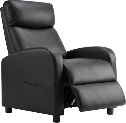Sweetcrispy Recliner Chair PU Leather Recliner Sofa No Massage, Home Theater Seating with Lumbar Support, Adjustable Push Back Overstuffed High-Density Sponge Reclining for Living Room, Black