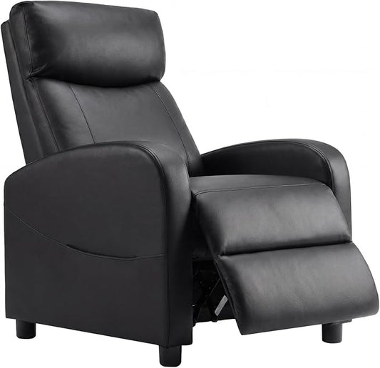 Sweetcrispy Recliner Chair PU Leather Recliner Sofa No Massage, Home Theater Seating with Lumbar Support, Adjustable Push Back Overstuffed High-Density Sponge Reclining for Living Room, Black