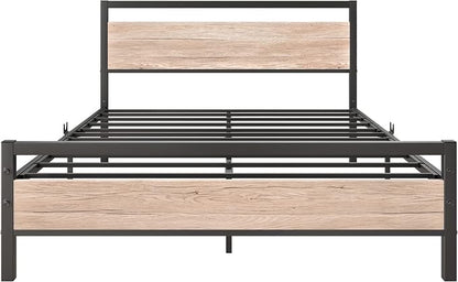BOFENG Full Size Bed Frame with Wood Headboard,Heavy Duty Platform Bed Frame Full with Storage No Box Spring Needed,Reinforced Steel Slats Support,Mattress Foundation,Oak Color