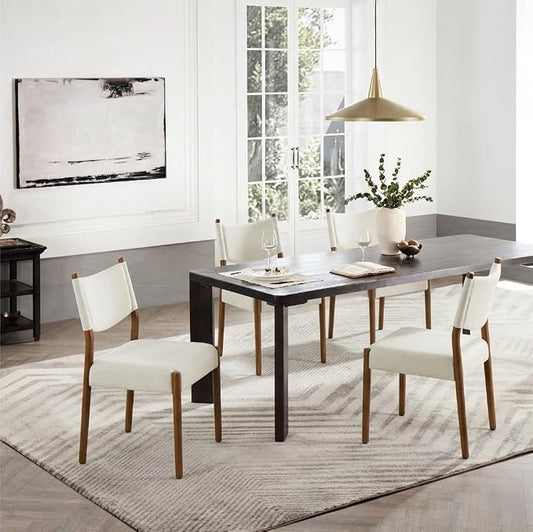 KISLOT Upholstered Dining Chairs Set of 4, Solid Wood Armless Kitchen Chairs with Soft Polyester Fabric, Modern Dining Room Seating, Linen