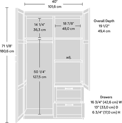 Sauder Select Multipurpose Bedroom Armoire Wardrobe Closet Pantry Storage Cabinet with Storage Drawers and Hanging Rail, in Cinnamon Cherry