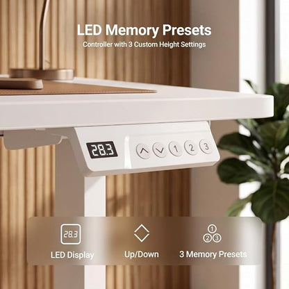 Claiks Electric Standing Desk, 35 x 20 Inch Small Height Adjustable Sit Stand Desk for Home Office, Computer Desk with Memory Presets, Cable Management & Headphone Hooks, 156 lbs Capacity, White