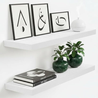 Vivelove White Floating Shelves for wall, 24 Inch Wall Display Shelves with Invisible Brackets, for Bathroom Living Room Kitchen Bedroom Office Farmhouse Home Decor, 24X9.3X1.5 - Set of 2, White