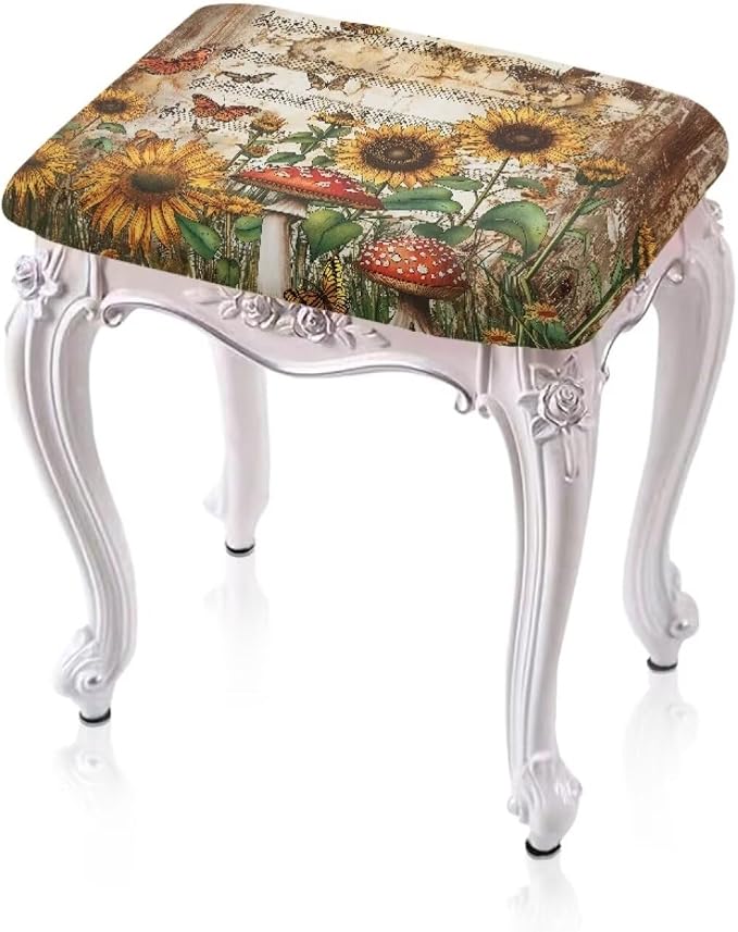 Mushroom Sunflower Bar Stool Covers Rectangle Butterfly Fall Bar Stool Covers Rectangle Set of 2 Stretchy Vanity Chair Cover Seat Cover with Elastic Band