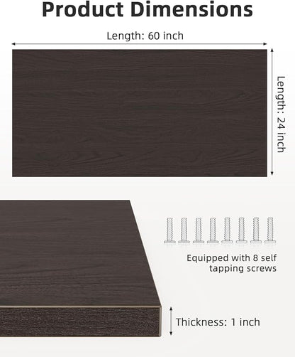 Universal 60 x 24 One-Piece Solid Wood Table Top, 1" Thick Desktop for Stand Up Height Adjustable Desk Frames, Home Office Tabletop, Countertop DIY, Black Walnut