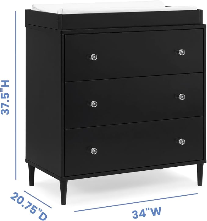 Delta Children Bowie 3 Drawer Dresser with Changing Top, Black Ebony