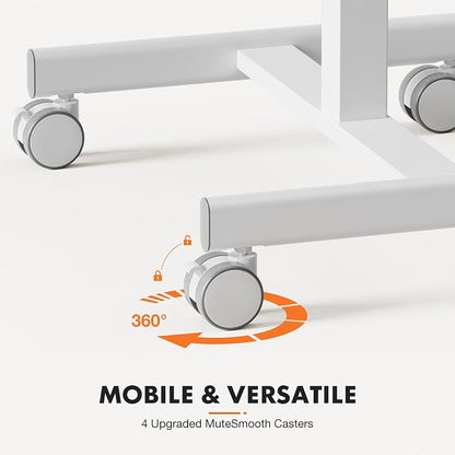Sweetcrispy Mobile Rolling Desk with Lockable Wheels, Small Standing Laptop Desks, Sit Stand Adjustable Height Table Portable, Computer Workstations for Home Office, White