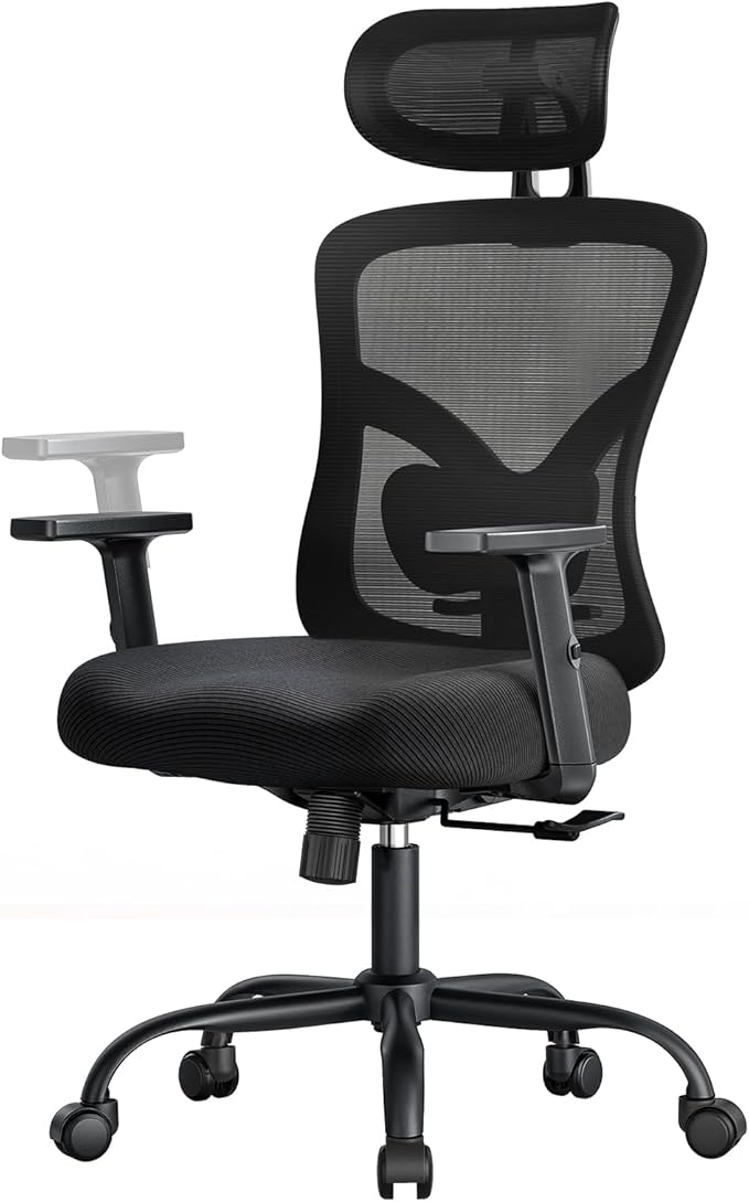 Marsail Ergonomic Office Chair Ergonomic Gaming Chair with Lumbar Support, 2D Headrest, Adjustable Armrests, Contoured Seat Cushion, Desk Chair with Wheels for Home and Office (Dark)