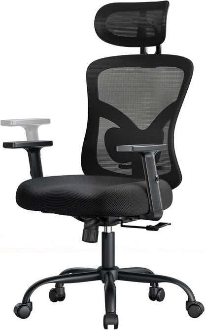 Marsail Ergonomic Office Chair Ergonomic Gaming Chair with Lumbar Support, 2D Headrest, Adjustable Armrests, Contoured Seat Cushion, Desk Chair with Wheels for Home and Office (Dark)