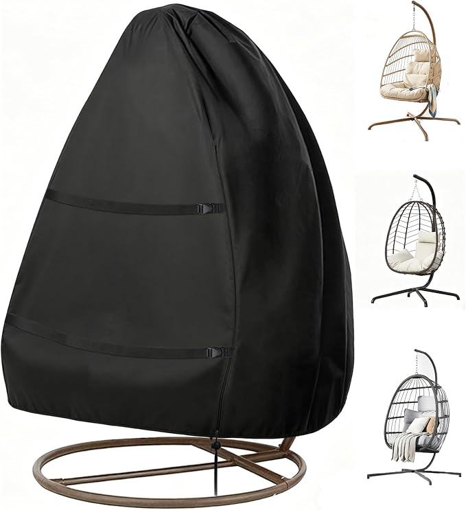 FLYMEI Patio Egg Chair Cover for Wicker Swing Chair, 45W x 33D x 68H, Black | Single Seat Hanging Egg Chair Cover, Waterproof, 600D Oxford Fabric, Anti-UV coating, PU Coating, Windproof