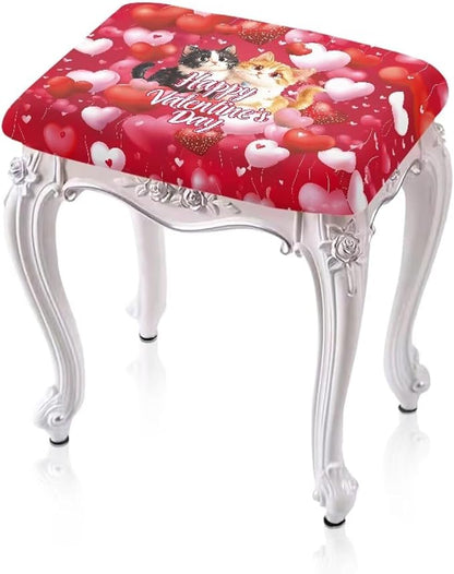 Red Covers for Bar Stool Seats Hearts Cats Foot Stool Covers Rectangular Valentines Decortaion Rectangle Stool Cover Stretch Seat Covers for Bar Stool Chairs