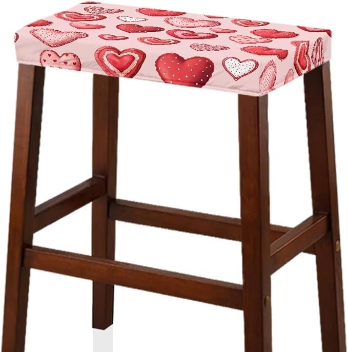 Pink Bar Stool Covers Mothers Day Heart Bar Stool Cover Rectangle Set of 2 Stretch Vanity Chair Cover for Living Room Kitchen Counter Foot Bench Covers Rectangular