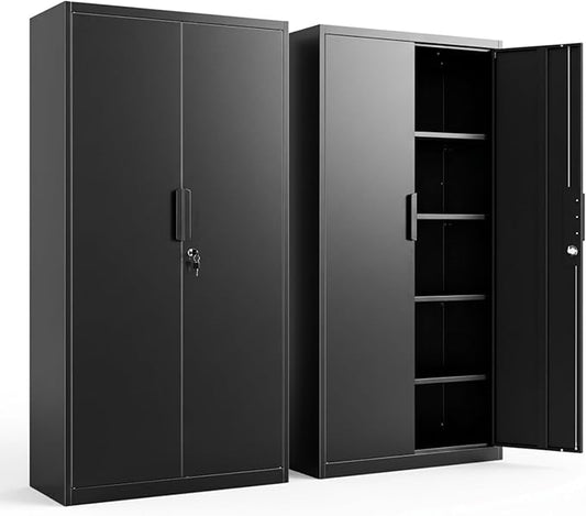 Tall Steel Garage Storage Cabinet with Lock - 72" H Heavy Duty Metal Storage Locker with 4 Adjustable Shelves for Home, Office, Black