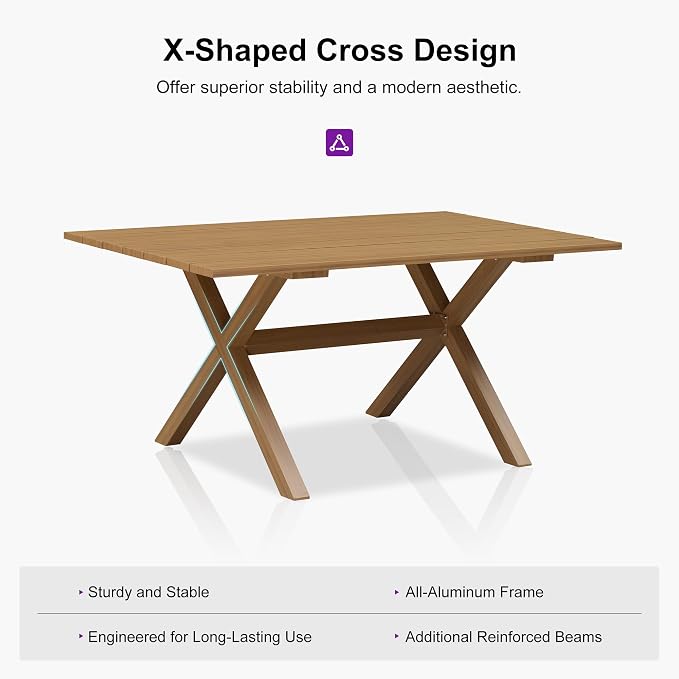 PURPLE LEAF 14 Pieces Patio Dining Set Wicker Outdoor Furniture Rectangular Table and Chairs Set for Garden Deck Teak-Finish & Grey Aluminum Frame Backyard Kitchen Set, Cushions and Pillows Included